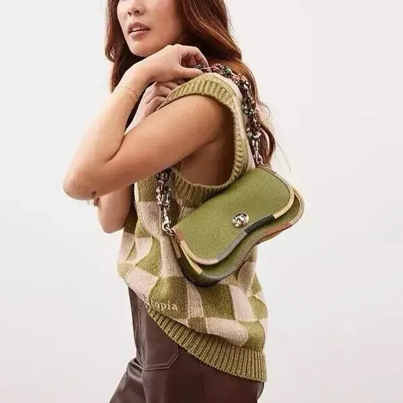 NWT Coach Wavy Dinky Bag Coachtopia Olive Green Leather Crossbody CK540
